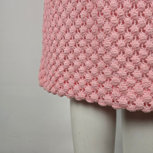 Vintage Henry Allen Montreal Pink Crochet Knit 2-Piece Skirt Suit Set Size M