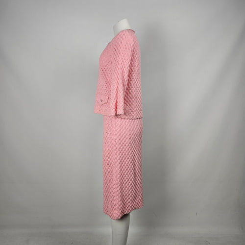 Vintage Henry Allen Montreal Pink Crochet Knit 2-Piece Skirt Suit Set Size M