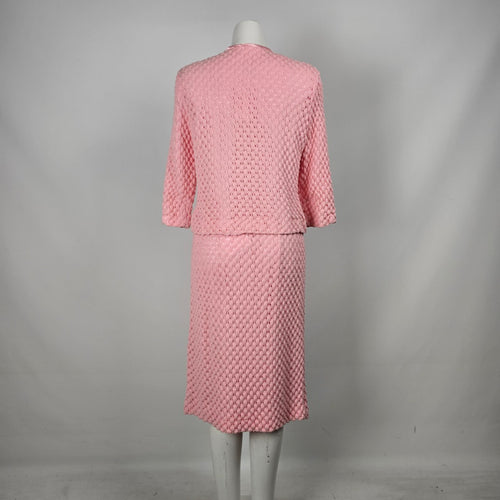 Vintage Henry Allen Montreal Pink Crochet Knit 2-Piece Skirt Suit Set Size M