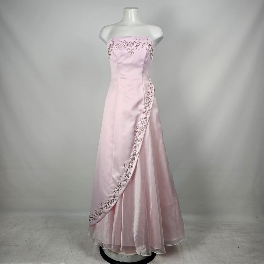 Vintage Morgan & Co. Pink Strapless Beaded Formal  Grad Event Gown Size 3/4