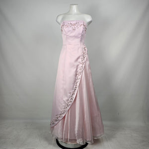 Vintage Morgan & Co. Pink Strapless Beaded Formal  Grad Event Gown Size 3/4