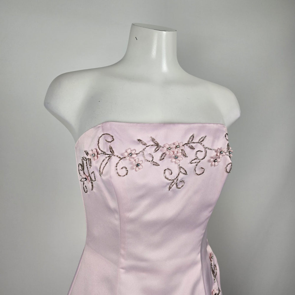 Vintage Morgan & Co. Pink Strapless Beaded Formal  Grad Event Gown Size 3/4
