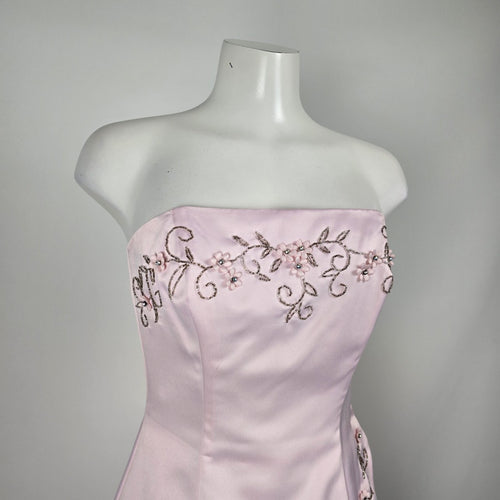 Vintage Morgan & Co. Pink Strapless Beaded Formal  Grad Event Gown Size 3/4