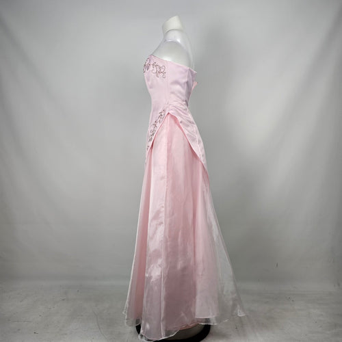 Vintage Morgan & Co. Pink Strapless Beaded Formal  Grad Event Gown Size 3/4