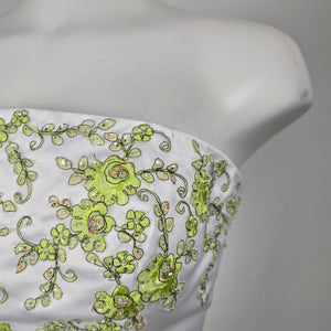 Vintage Studio 17 White & Lime Green Strapless Embroidered Grad Formal Gown Size 16
