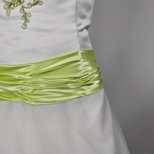 Vintage Studio 17 White & Lime Green Strapless Embroidered Grad Formal Gown Size 16