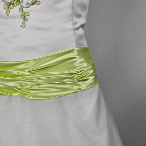 Vintage Studio 17 White & Lime Green Strapless Embroidered Grad Formal Gown Size 16