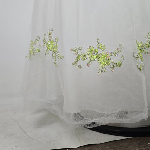 Vintage Studio 17 White & Lime Green Strapless Embroidered Grad Formal Gown Size 16
