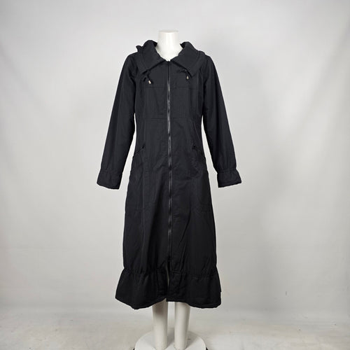 Pile Ou Face Paris Black Long Hooded Zip Jacket Coat - Size S