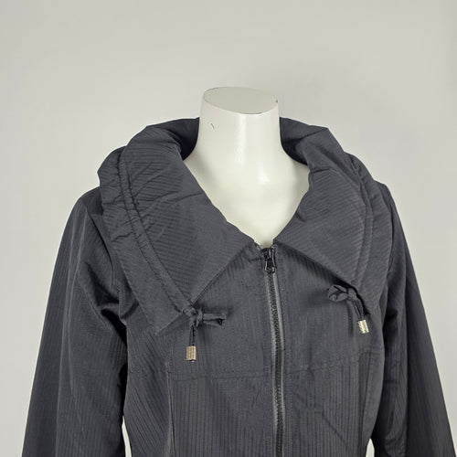 Pile Ou Face Paris Black Long Hooded Zip Jacket Coat - Size S