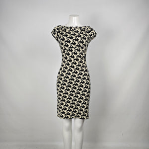 Diane von Furstenberg Black & Cream Geometric Wool Blend Knit Dress - Size 6
