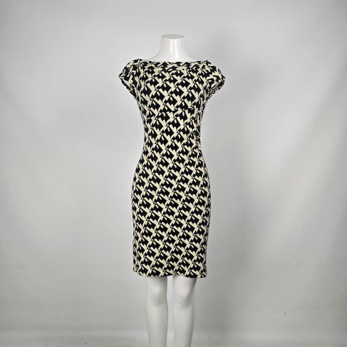 Diane von Furstenberg Black & Cream Geometric Wool Blend Knit Dress - Size 6