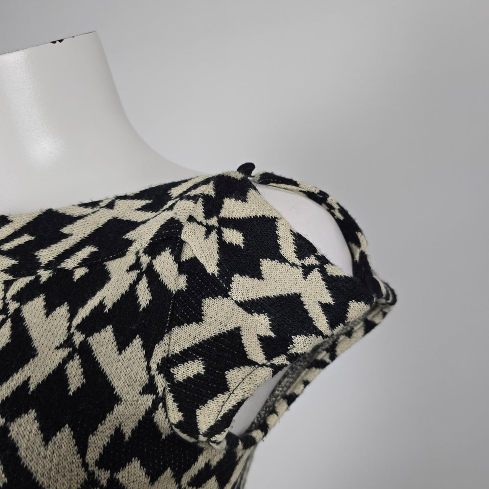 Diane von Furstenberg Black & Cream Geometric Wool Blend Knit Dress - Size 6