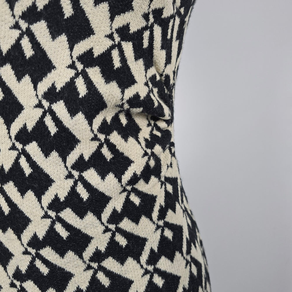 Diane von Furstenberg Black & Cream Geometric Wool Blend Knit Dress - Size 6