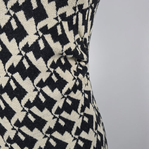 Diane von Furstenberg Black & Cream Geometric Wool Blend Knit Dress - Size 6