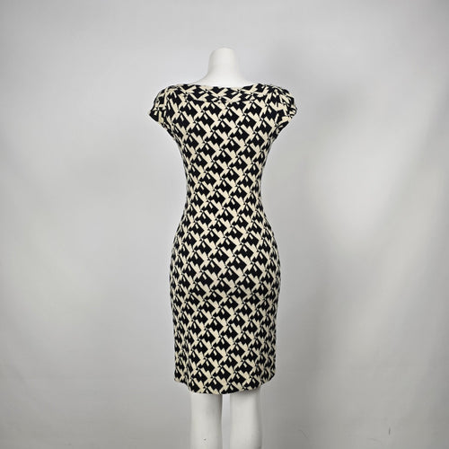 Diane von Furstenberg Black & Cream Geometric Wool Blend Knit Dress - Size 6