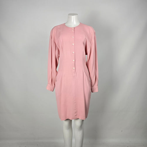 Vintage Mirrors II Pink Button Front Long Sleeve Dress Size 10