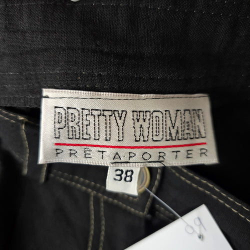 Vintage Pretty Woman Black Linen Viscose Pleated Bermuda Shorts Size 8