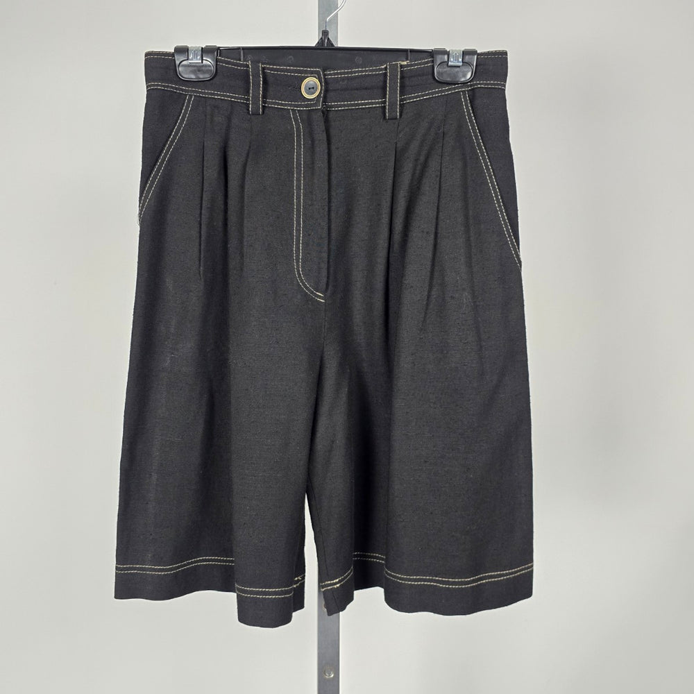 Vintage Pretty Woman Black Linen Viscose Pleated Bermuda Shorts Size 8