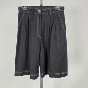 Vintage Pretty Woman Black Linen Viscose Pleated Bermuda Shorts Size 8