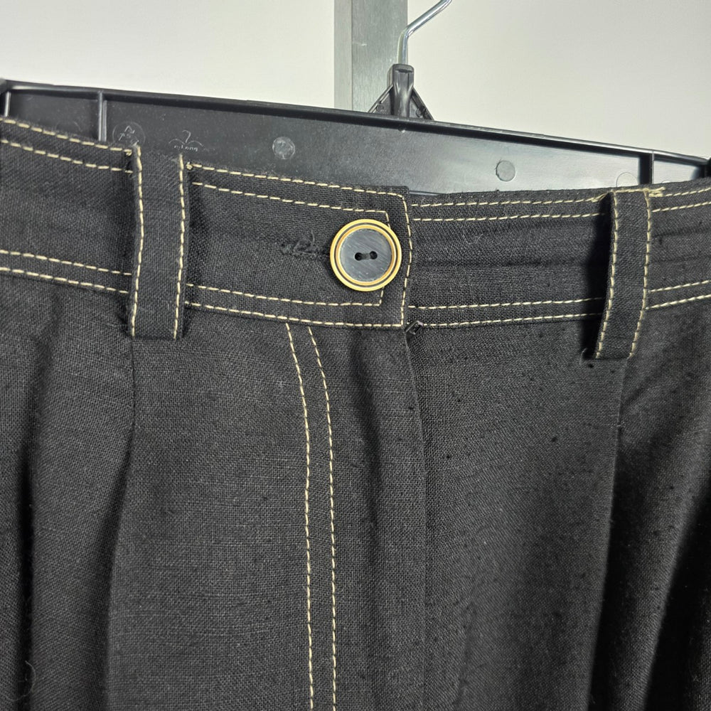 Vintage Pretty Woman Black Linen Viscose Pleated Bermuda Shorts Size 8