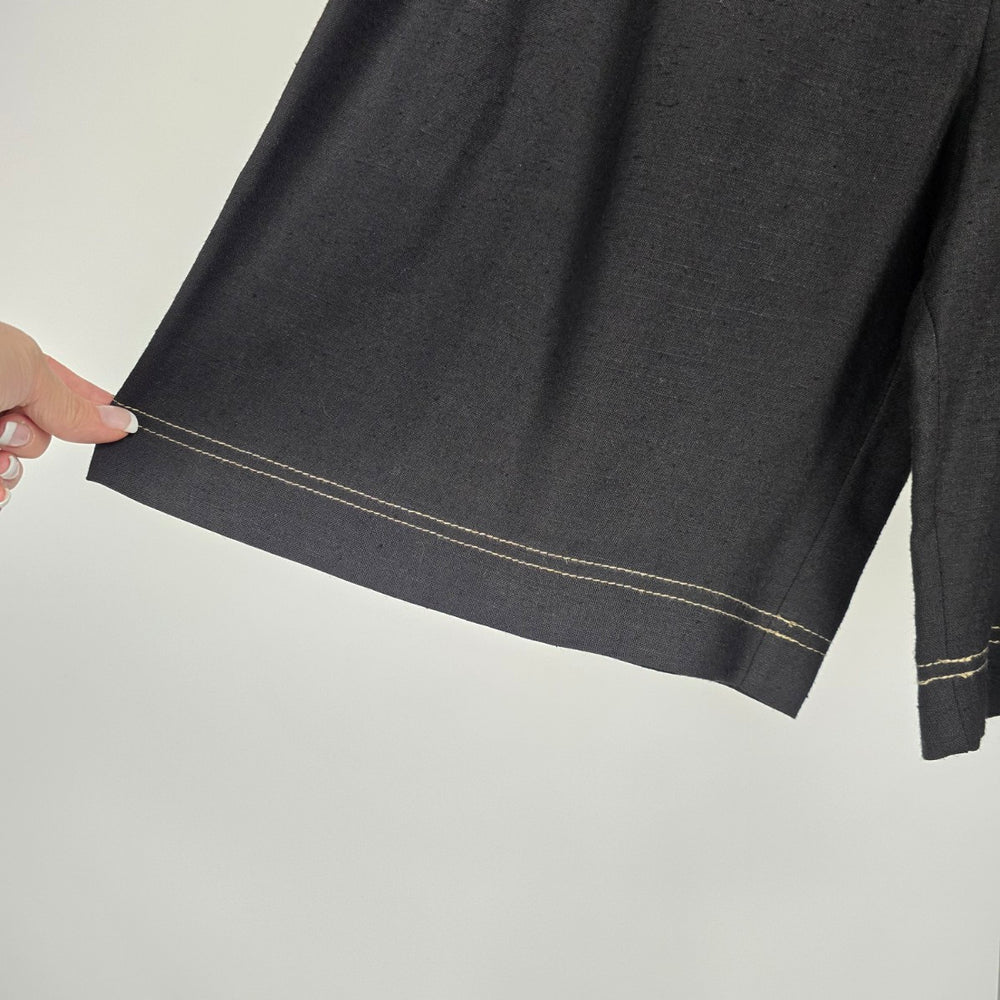 Vintage Pretty Woman Black Linen Viscose Pleated Bermuda Shorts Size 8