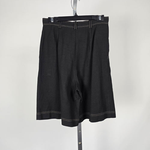Vintage Pretty Woman Black Linen Viscose Pleated Bermuda Shorts Size 8