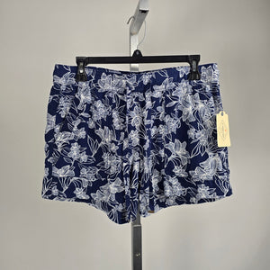 St. John’s Bay Navy Blue White Floral Linen Blend Shorts Size S