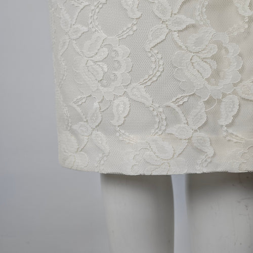 Vintage Cream Ivory Floral Lace Peplum Top & Pencil Skirt 2-Piece Set Size XS-S