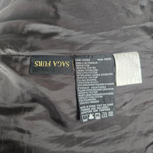 Saga Furs Black Full Length 70% Down Coat with Genuine Fox Fur Hood Size M