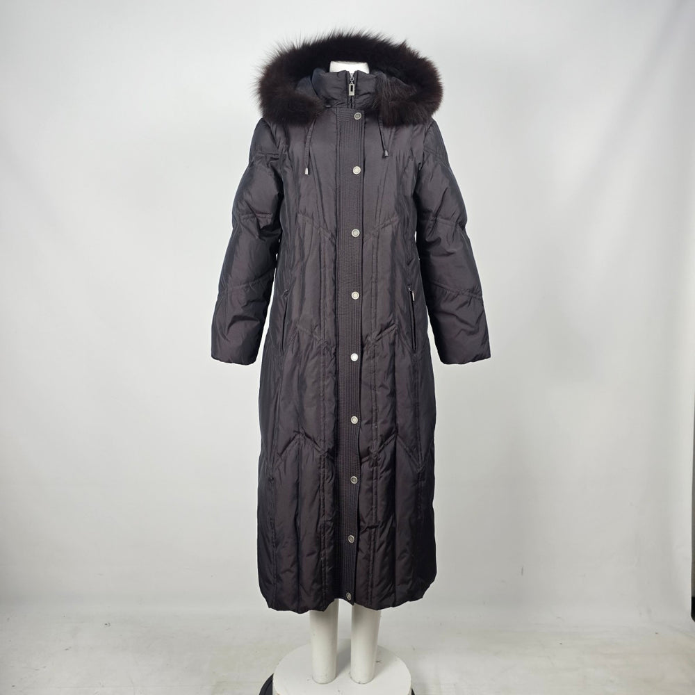 Saga Furs Black Full Length 70% Down Coat with Genuine Fox Fur Hood Size M