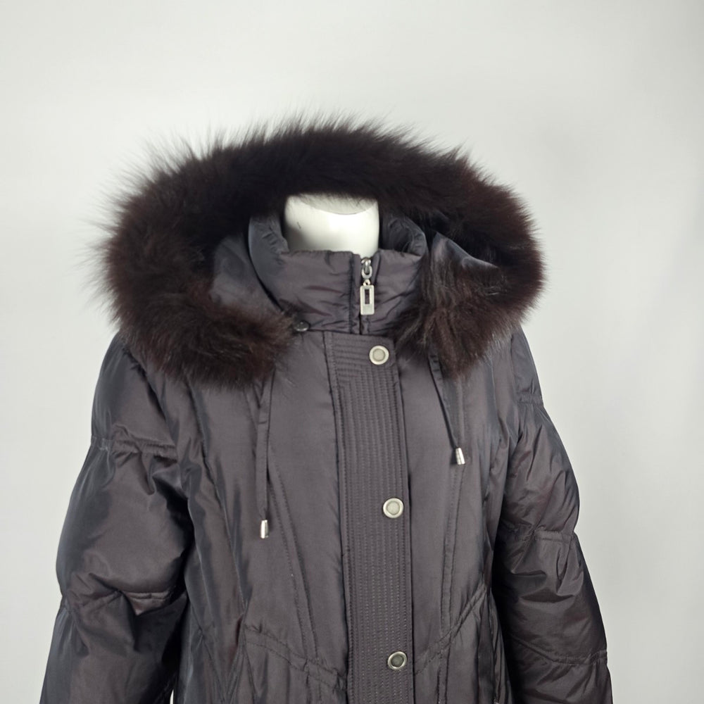 Saga Furs Black Full Length 70% Down Coat with Genuine Fox Fur Hood Size M