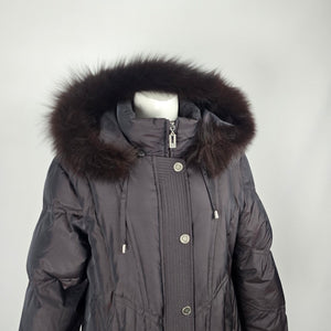 Saga Furs Black Full Length 70% Down Coat with Genuine Fox Fur Hood Size M