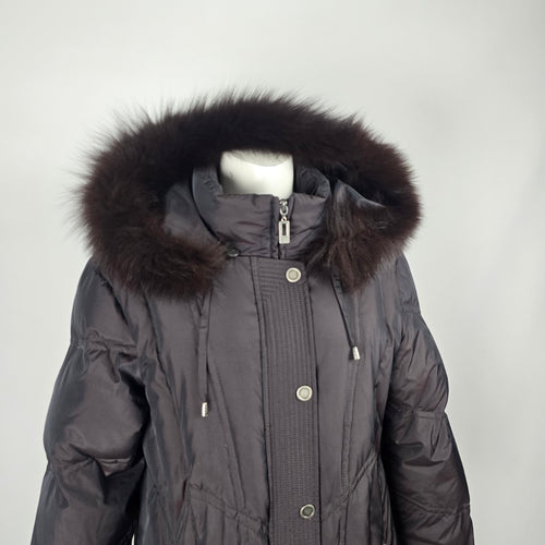 Saga Furs Black Full Length 70% Down Coat with Genuine Fox Fur Hood Size M