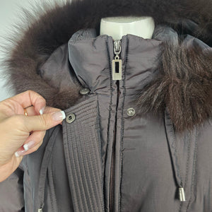 Saga Furs Black Full Length 70% Down Coat with Genuine Fox Fur Hood Size M