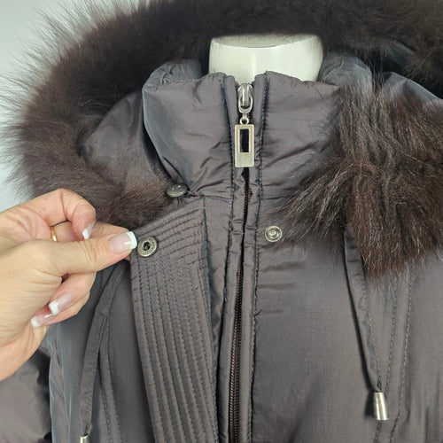 Saga Furs Black Full Length 70% Down Coat with Genuine Fox Fur Hood Size M