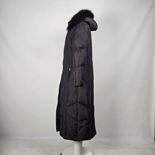 Saga Furs Black Full Length 70% Down Coat with Genuine Fox Fur Hood Size M