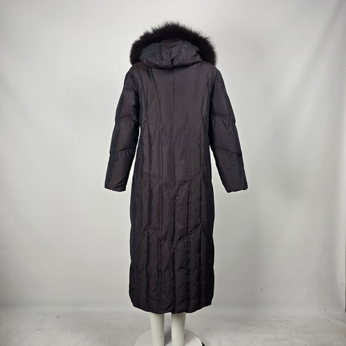 Saga Furs Black Full Length 70% Down Coat with Genuine Fox Fur Hood Size M