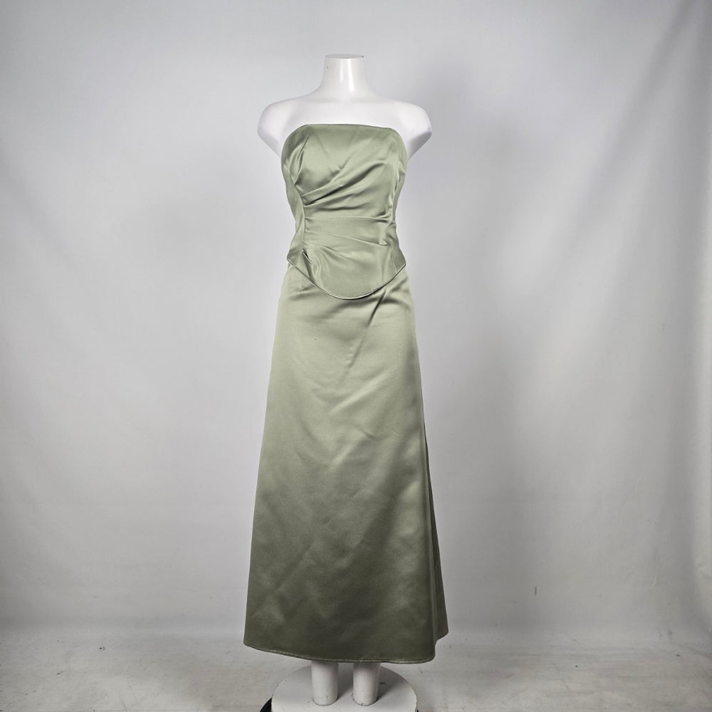 Alfred Angelo Sage Green Satin 2-Piece Strapless Formal Dress Skirt Set Size S