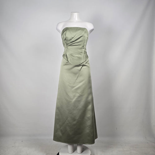 Alfred Angelo Sage Green Satin 2-Piece Strapless Formal Dress Skirt Set Size S