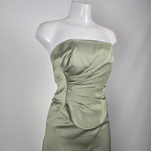 Alfred Angelo Sage Green Satin 2-Piece Strapless Formal Dress Skirt Set Size S