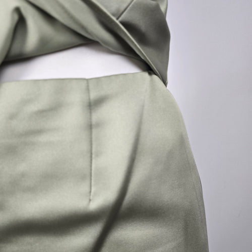 Alfred Angelo Sage Green Satin 2-Piece Strapless Formal Dress Skirt Set Size S