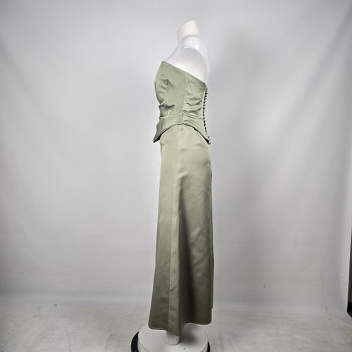 Alfred Angelo Sage Green Satin 2-Piece Strapless Formal Dress Skirt Set Size S