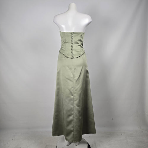 Alfred Angelo Sage Green Satin 2-Piece Strapless Formal Dress Skirt Set Size S