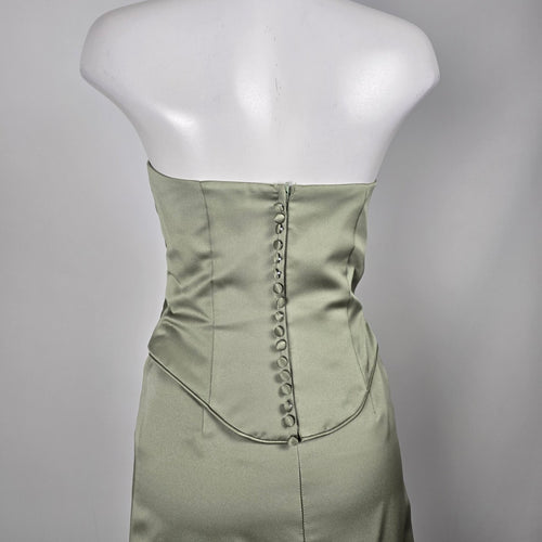 Alfred Angelo Sage Green Satin 2-Piece Strapless Formal Dress Skirt Set Size S