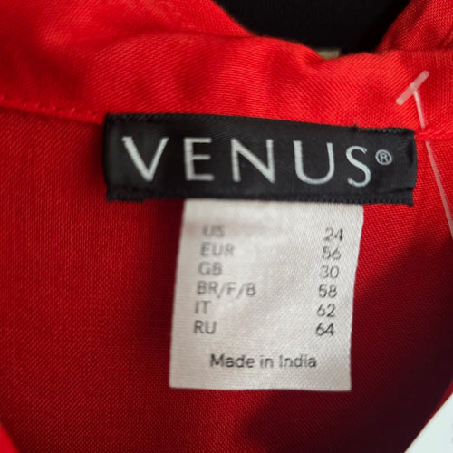 VENUS Red Rayon Button Front Tie Waist High-Low Blouse Top Size 24