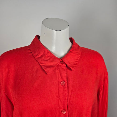 VENUS Red Rayon Button Front Tie Waist High-Low Blouse Top Size 24
