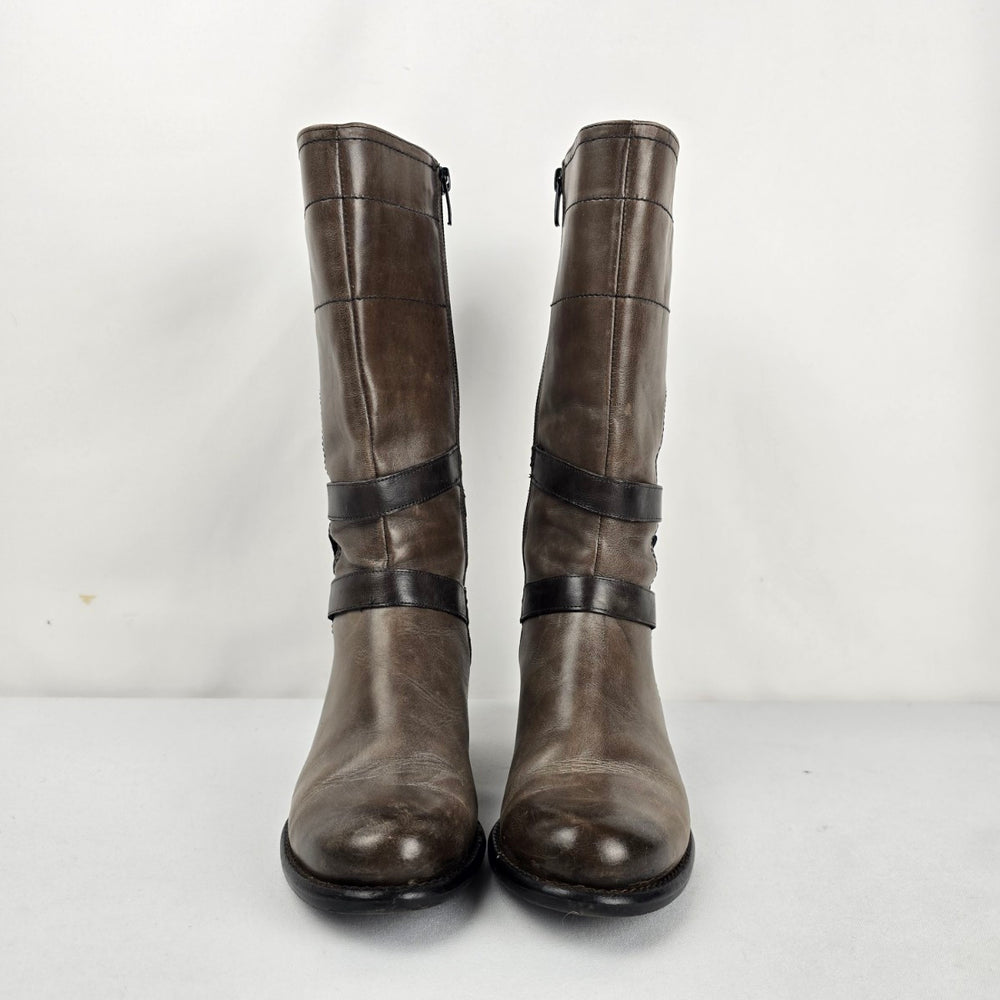Dorking Brown Leather Mid-Calf Boots Made in Spain - Size 6