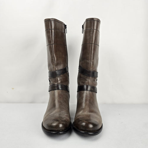 Dorking Brown Leather Mid-Calf Boots Made in Spain - Size 6