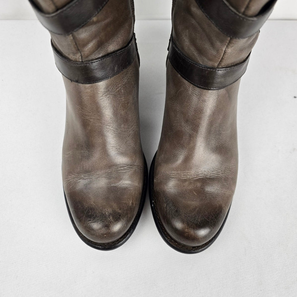 Dorking Brown Leather Mid-Calf Boots Made in Spain - Size 6